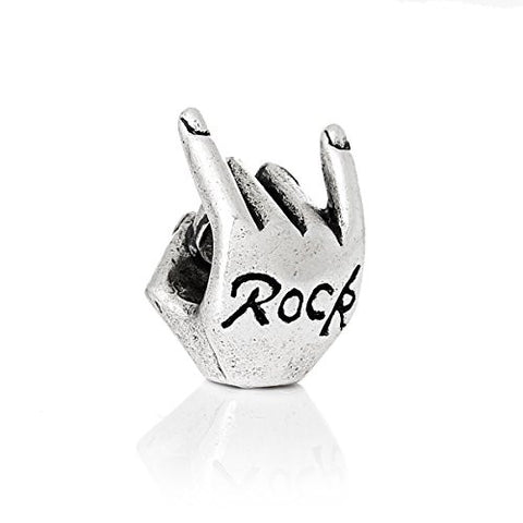 Rock Carved Hand Charm Bead Silver Tone Compatible for Most European Snake Chain Bracelet - Sexy Sparkles Fashion Jewelry - 1