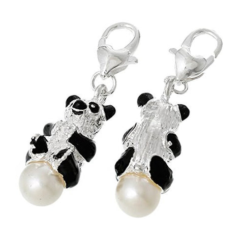 Baby Panda Seating on Acrylic Pearl Bead Clip On Charm for European Charm Jewelry w/ Lobster Clasp - Sexy Sparkles Fashion Jewelry - 2