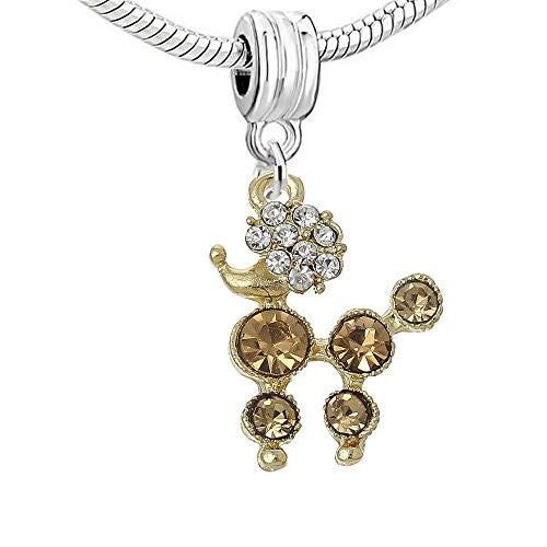 Poodle Dog With Charmpagne Crystals Dangle Charm European Bead Compatible for Most European Snake Chain Bracelet - Sexy Sparkles Fashion Jewelry