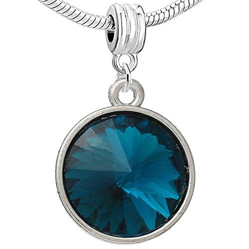 European Charm Pendants Round Silver Tone September Rhinestone Faceted - Sexy Sparkles Fashion Jewelry