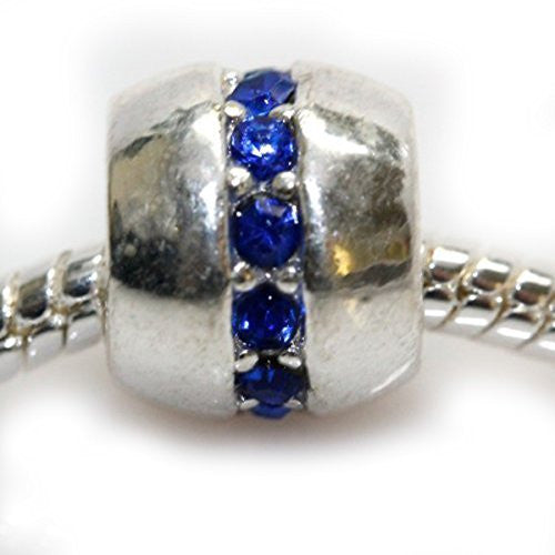 Blue  Created Crystals Rhinestone European Bead Compatible for Most European Snake Chain Bracelet