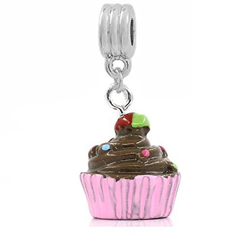 Chocolate Frosting Cupcake European Bead Compatible for Most European Snake Chain Bracelet