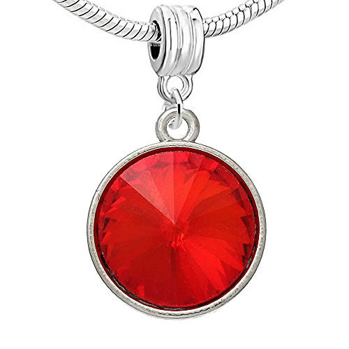 European Charm Pendants Round Silver Tone Red Rhinestone Faceted - Sexy Sparkles Fashion Jewelry