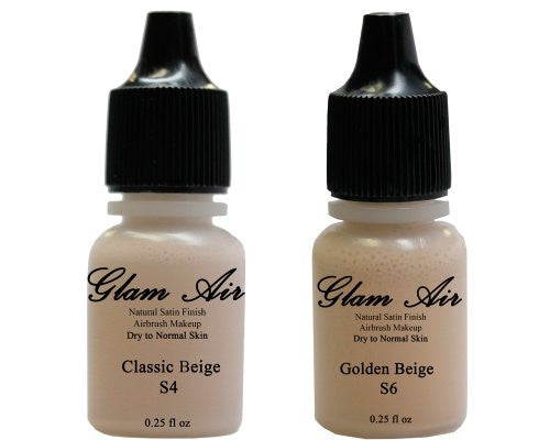 Airbrush Makeup Foundation Satin S4 Classic Beige and S6 Golden Beige Water-based Makeup Lasting All Day 0.25 Oz Bottle By Glam Air - Sexy Sparkles Fashion Jewelry - 1