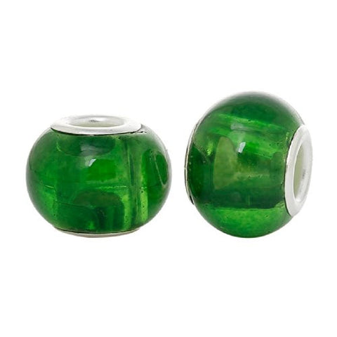 Five (5)Green Glass European Murano Lampwork Beads Compatible with European Snake Chain Bracelet - Sexy Sparkles Fashion Jewelry - 3