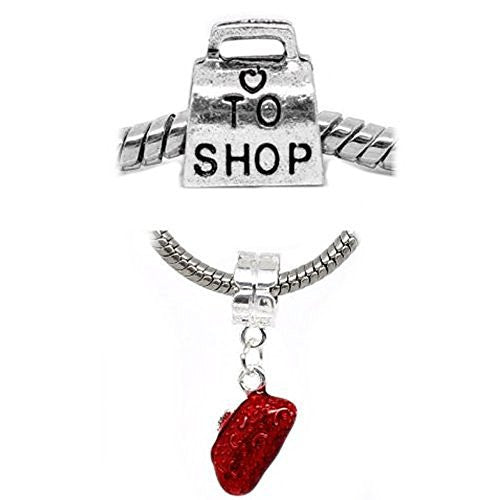 Red Purse and Love to Shop Charm Beads for Snake Chain Charm Bracelet - Sexy Sparkles Fashion Jewelry