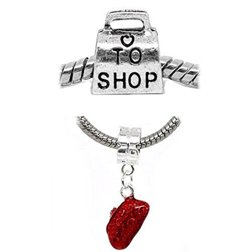 Red Purse and Love to Shop Charm Beads for Snake Chain Charm Bracelet