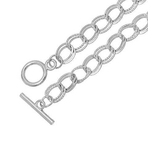Iron Alloy Double Curb Chain Toggle Clasp Bracelets Silver Tone 20.0cm(7 7/8") - Sexy Sparkles Fashion Jewelry - 2