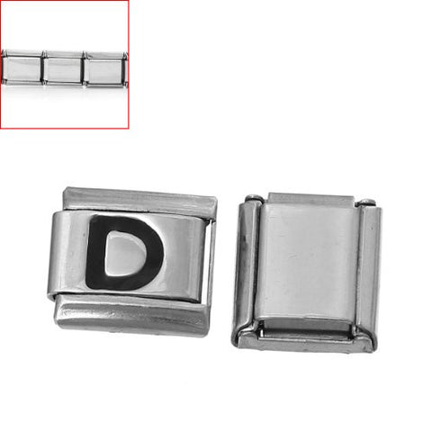 Italian Charm Bracelet Link Square Silver Tone Alphabet Letter (D) - Sexy Sparkles Fashion Jewelry - 3