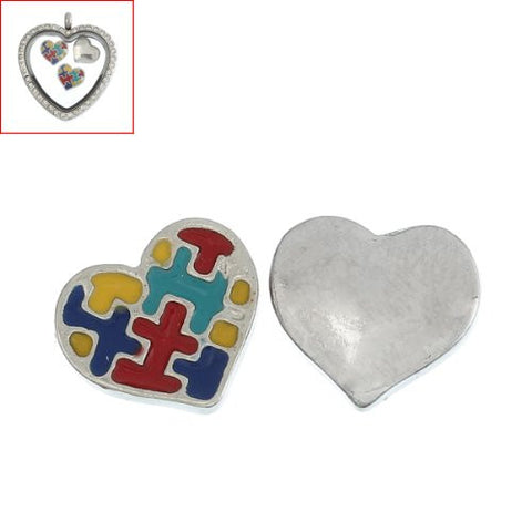 Puzzle Heart Floating Charms For Glass Living Memory Lockets - Sexy Sparkles Fashion Jewelry - 3
