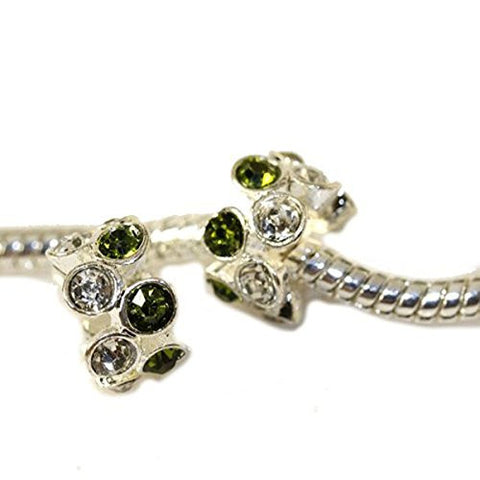 Light Green with Clear  Rhinestone Crystals Charm Compatible with European Snake Chain Charm Bracelet - Sexy Sparkles Fashion Jewelry - 1