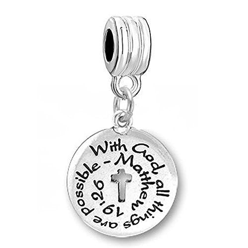 With God All Things Are Possible Religious Charm Bead Compatible with European Snake Chain Bracelet