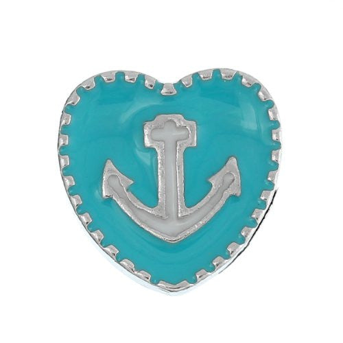 Heart with Anchor Floating Charm For Glass Living Memory Lockets - Sexy Sparkles Fashion Jewelry - 1