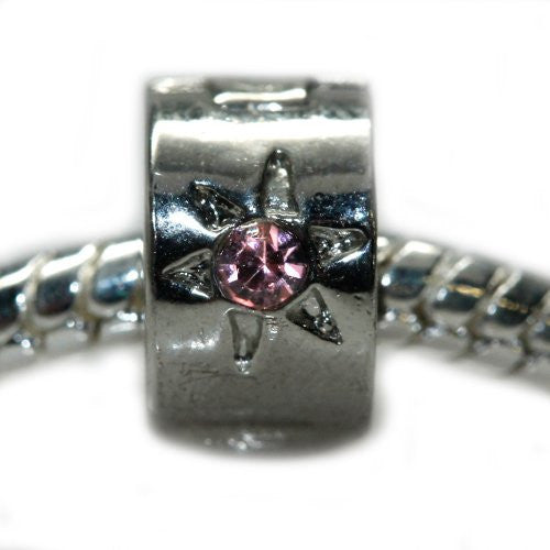 Clip Lock Stopper Bead Flower W/pink Stones For Snake Chain Charm Bracelet - Sexy Sparkles Fashion Jewelry