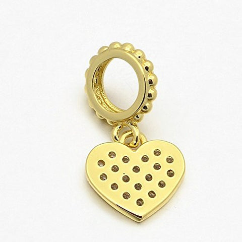 High Quality Gold Tone Clear  Cubic Zirconia Heart Dangle Charm European Bead Compatible for Most European Snake Chain Bracelet - Sexy Sparkles Fashion Jewelry - 2