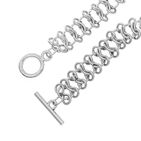 Iron Alloy Link Chain Toggle Clasp Bracelets Silver Tone 19.5cm(7 5/8") - Sexy Sparkles Fashion Jewelry - 2