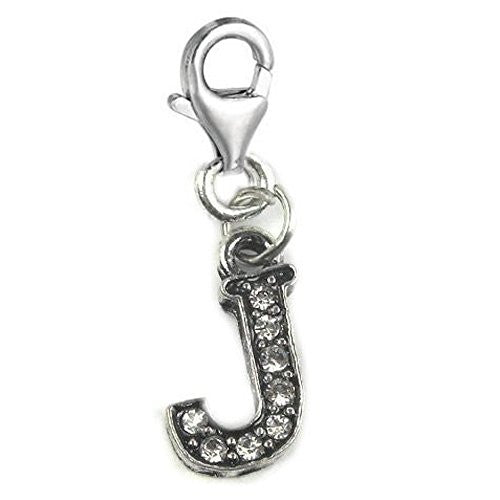 Clip on Letter J Dangle Charm Pendant for European Clip on Charm Jewelry w/ Lobster Clasp
