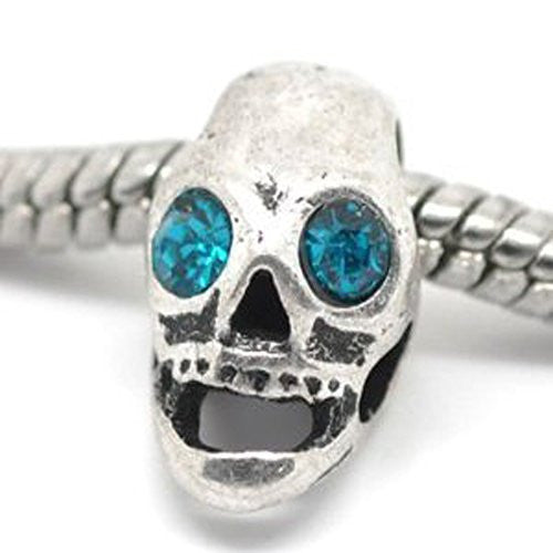 Blue  Rhinestone Skull Charm Spacer European Bead Compatible for Most European Snake Chain Bracelet - Sexy Sparkles Fashion Jewelry