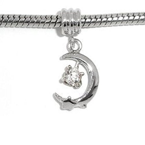 Moon and Star Dangle Bead European Bead Compatible for Most European Snake Chain Charm Bracelet - Sexy Sparkles Fashion Jewelry - 1
