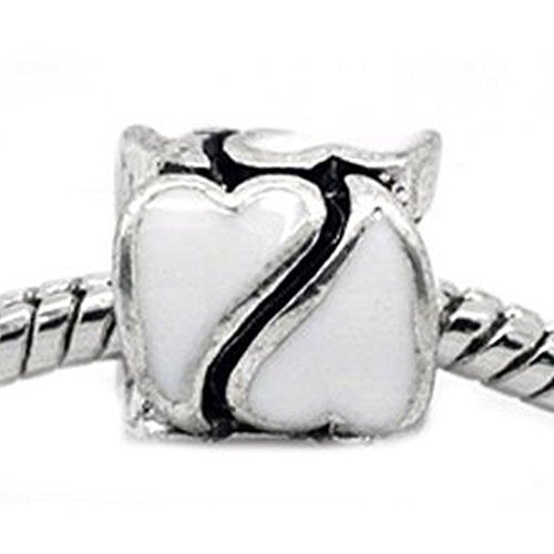Heart Pattern Bead European Bead Compatible for Most European Snake Chain Braceletss (White)