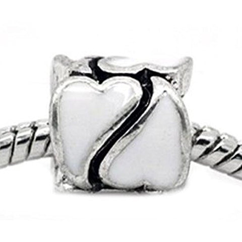 Heart Pattern Bead European Bead Compatible for Most European Snake Chain Braceletss (White) - Sexy Sparkles Fashion Jewelry - 1