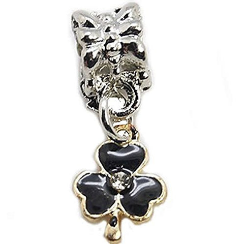 Black Enamel Flower with Rhinestone Crystals Charm European Bead Compatible for Most European Snake Chain Bracelet - Sexy Sparkles Fashion Jewelry - 1