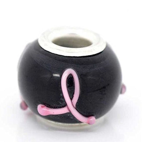 Pink Ribbon Awareness Glass European Bead Compatible for Most European Snake Chain Bracelet - Sexy Sparkles Fashion Jewelry - 1