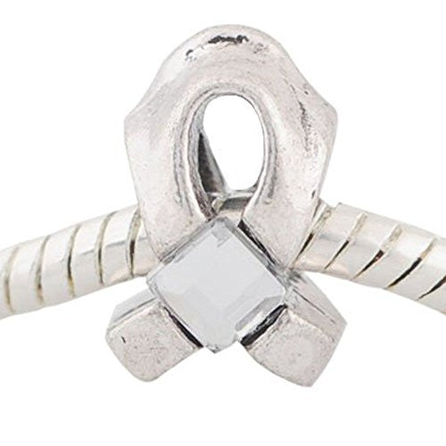 Clear Cancer Awarness Ribbon Charm European Bead Compatible for Most European Snake Chain Bracelet