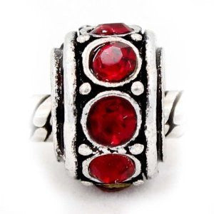 Five (5)January Birthstone Dark Red Garnet  Rhinestone Spacer Beads For Snake Chain Charm Bracelet - Sexy Sparkles Fashion Jewelry - 2