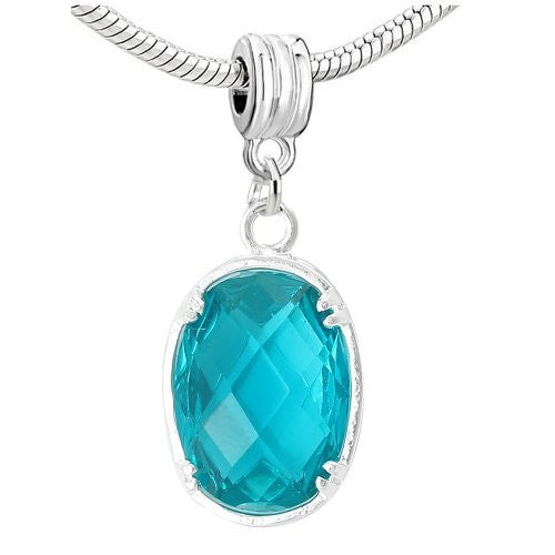 Oval Sparkly Cubic Zircon December Birthstone Dangling Charm European Bead Compatible for Most European Snake Chain Bracelet - Sexy Sparkles Fashion Jewelry