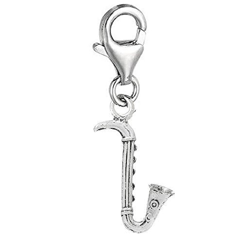 Clip on Saxophone Charm Dangle Pendant for European Clip on Charm Jewelry w/ Lobster Clasp