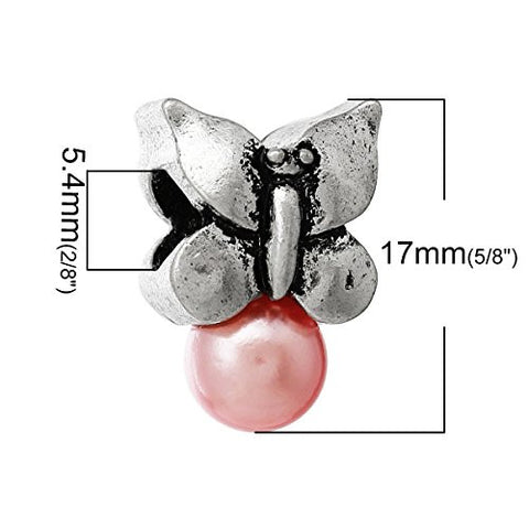 Butterfly w/ Pink Artificial Pearl Bead Compatible for Most European Snake Chain Bracelet - Sexy Sparkles Fashion Jewelry - 3