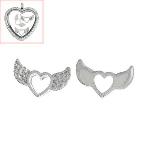 Hallow Heart Wings Floating Charm For Glass Living Memory Lockets - Sexy Sparkles Fashion Jewelry - 3