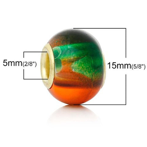 5 Glass European Charm Beads Round Green & orange multi - Sexy Sparkles Fashion Jewelry - 2