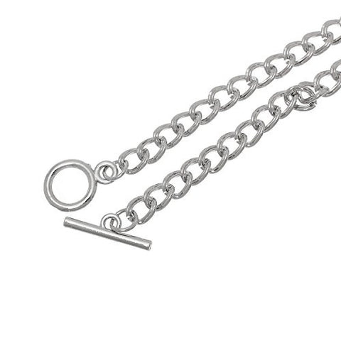 Iron Alloy Double Curb Chain Toggle Clasp Bracelets Silver Tone 20.0cm(7 7/8") - Sexy Sparkles Fashion Jewelry - 2