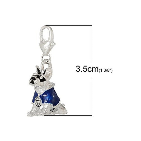 Dog W/ Blue Shirt Clip On For Bracelet Charm Pendant for European Charm Jewelry w/ Lobster Clasp - Sexy Sparkles Fashion Jewelry - 3