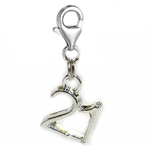 Clip on Number 21 Dangle Charm Pendant for European Clip on Charm Jewelry w/ Lobster Clasp