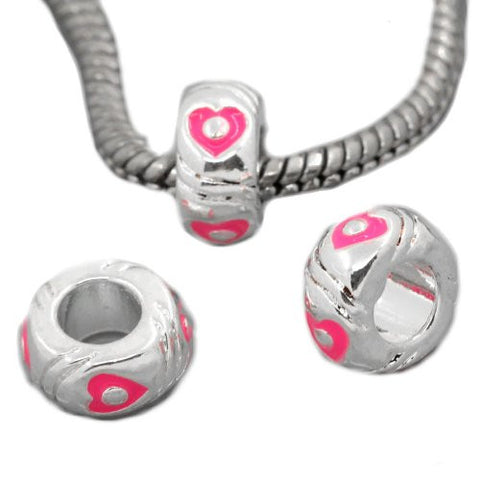European Charm Beads Silver Plated Heart Carved Enamel Pink - Sexy Sparkles Fashion Jewelry - 2