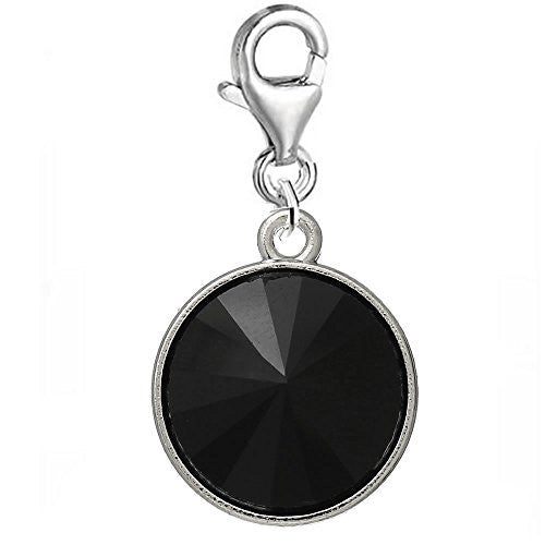 Round Black Rhinestone Clip on Charm Pendant for European Charm Jewelry