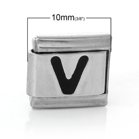 Italian Charm Bracelet Link Square Silver Tone Alphabet Letter (V) - Sexy Sparkles Fashion Jewelry - 2