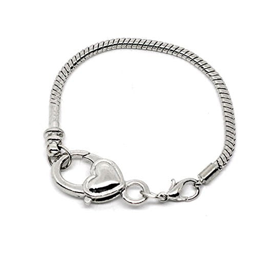 7.5" Heart Lobster Clasp Charm Bracelet Silver Tone for European Charms