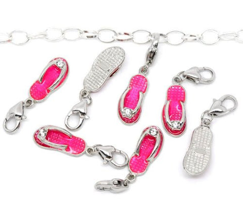 Flip Flop Shoe  Pink Pendant for European Jewelry w/ Lobster Clasp - Sexy Sparkles Fashion Jewelry - 3