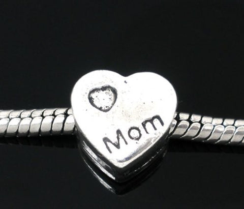 "Mom" Heart Bead European Bead Compatible for Most European Snake Chain Bracelet - Sexy Sparkles Fashion Jewelry - 2