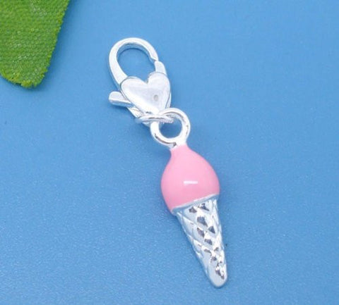 Clip on Ice Cream Cone with a scoope of Ice Cream Charm Pendant for European Jewelry w/ Lobster Clasp - Sexy Sparkles Fashion Jewelry - 2