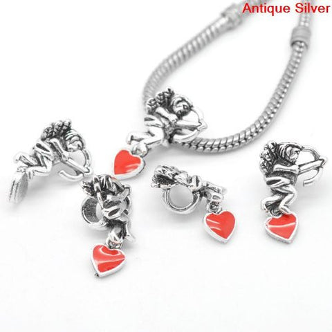 Cupid W/heart Charm European Bead Compatible for Most European Snake Chain Bracelet - Sexy Sparkles Fashion Jewelry - 2