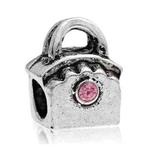 Purse Handbag With pink  Crystals European Bead Compatible for Most European Snake Chain Bracelet - Sexy Sparkles Fashion Jewelry - 1