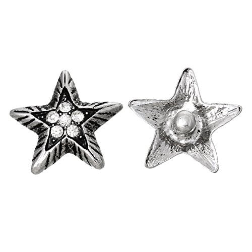Chunk Snap Jewelry Button Star Silver Tone Fit Chunk Bracelet Clear Rhinestone Enamel Black - Sexy Sparkles Fashion Jewelry