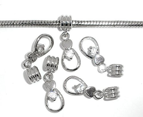 Clear  Crystals Heart Dangle Fancy European Bead Compatible for Most European Snake Chain Charm Bracelet - Sexy Sparkles Fashion Jewelry - 3