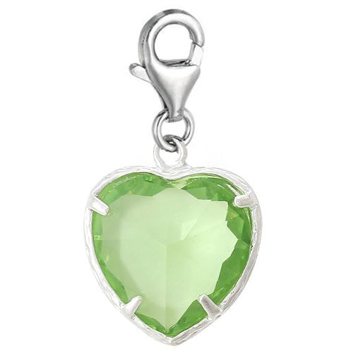 Clip-on August Birthday Heart Dangle Pendant for European Clip on Charm Jewelry w/ Lobster Clasp