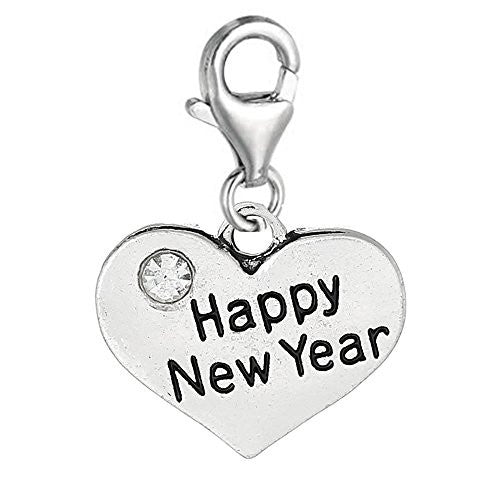Happy New Year Heart Clip On for European Jewelry w/ Lobster Clasp - Sexy Sparkles Fashion Jewelry